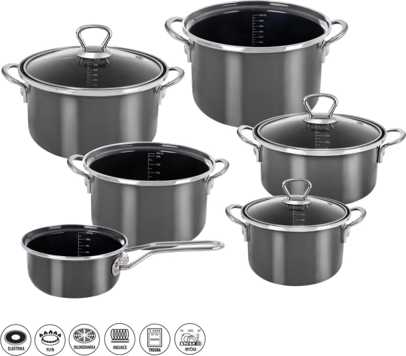 Emaille-Kochgeschirr-Set Metalic Lem, 9-teilig