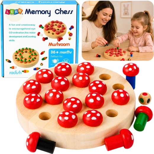 Holz-Memoryspiel für die ganze Familie mit Fliegenpilzen
