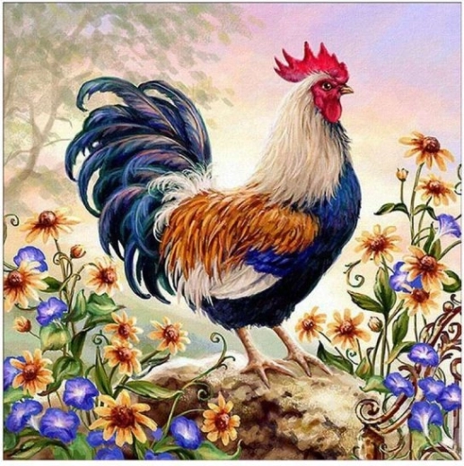 Diamantmalerei (Diamond Painting) bunter Hahn 30 × 30 cm