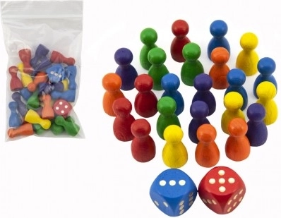Ersatz-Holzfiguren 25 mm und 2 Würfel für Gesellschaftsspiele