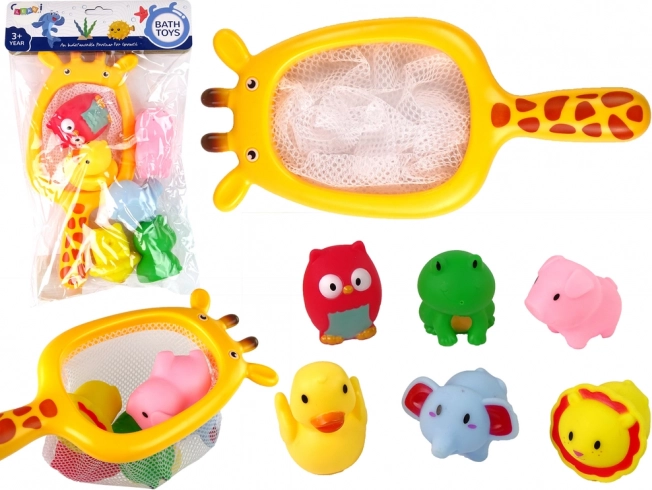 Badezimmer-Set aus Gummitieren mit Giraffennetz