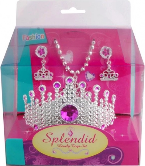 Set für kleine Prinzessinnen – rosa Krone, Halskette und Ohrringe