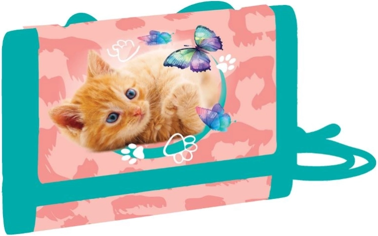 Kinder Textil-Geldbörse Katze zum Umhängen mit Klettverschluss