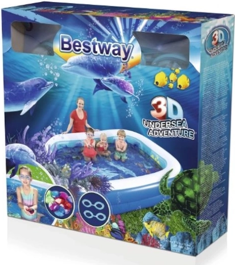 Bestway 3D Unterwasser-Abenteuer aufblasbarer Kinderpool mit Schwimmbrille und Kristallen