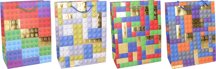Geschenktasche L 31 × 40 × 12 cm – Kinder, bunte Bausteine