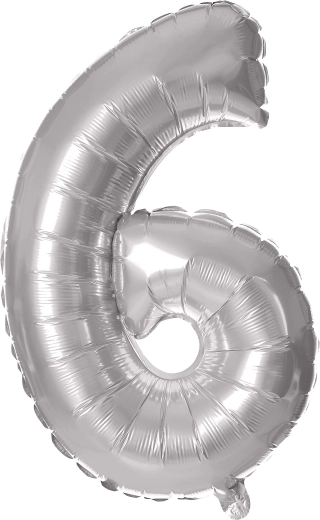Folienballon TORO Zahl 6, 30 cm, silber