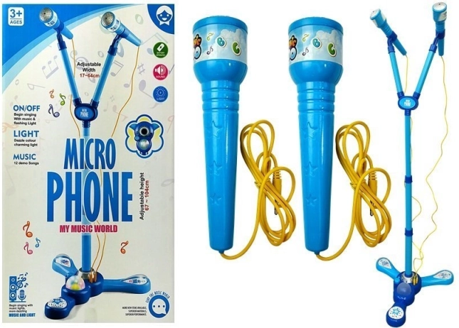 Karaoke-Set für Kinder mit Doppelmikrofon auf Stativ – Blau