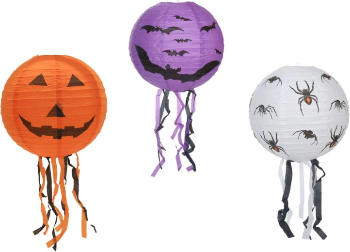 Papier-Halloween-Lampion Kugel mit Fransen 30 cm, 3 Motive