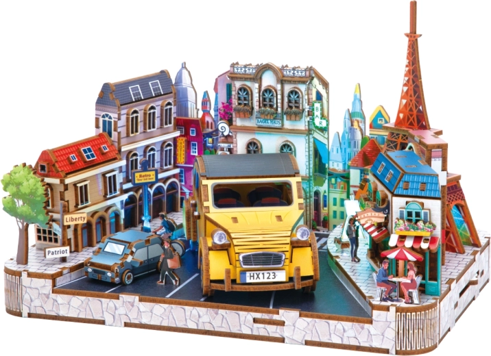 2Kids Toys 3D-Holzpuzzle Miniaturszene einer europäischen Kleinstadt
