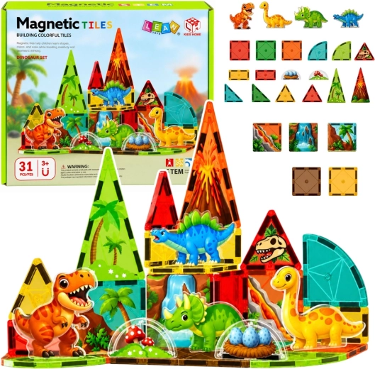 Magnetische Konstruktionsbauteile Dinosaurier – Vulkan, 31 Teile