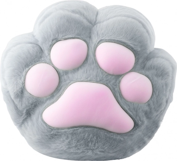 Plüsch-Katzenpfoten-Kissen mit Handtasche, grau 40 cm