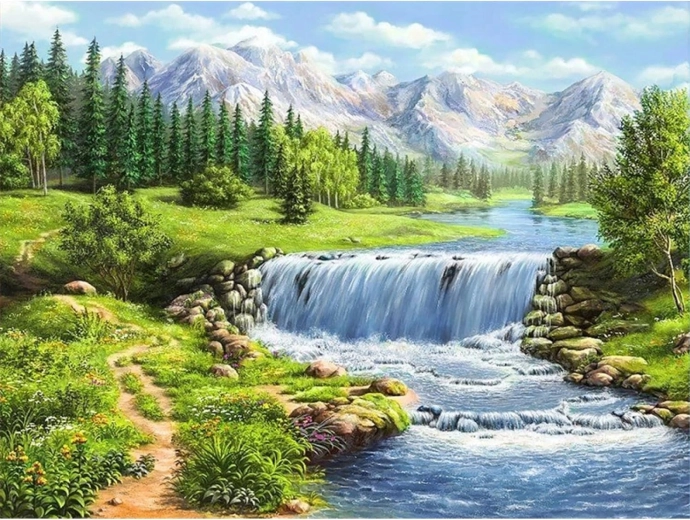 Diamantmalerei Fluss in den Bergen 30 × 40 cm