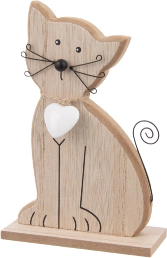 Holzdekoration Katze mit Herz braun 15 cm