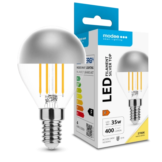 Modee LED Lampe Filament Globe Mini P45 Silver Top 4 W E14, 400 lm, warmweiß