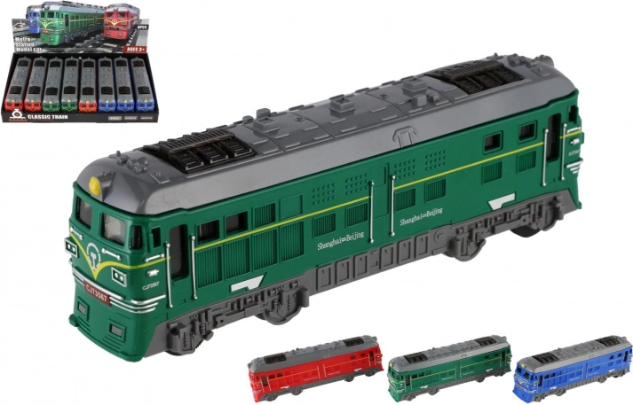 Kunststofflokomotive 18 cm mit Schwungrad, 3 Farben