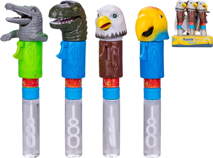 Seifenblasenstab mit Tiermotiv und sich öffnendem Maul, 23 cm