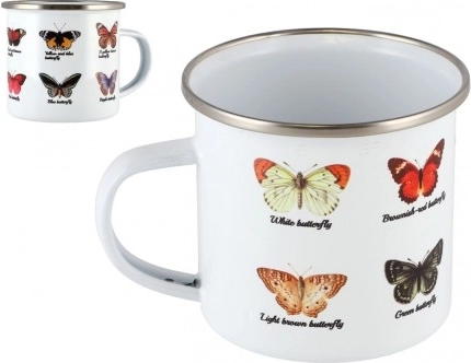 Emaillierter Becher mit Schmetterlingen