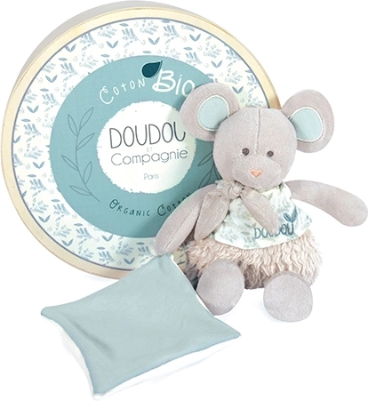 Geschenkset Plüschmaus mit Decke aus Bio-Baumwolle