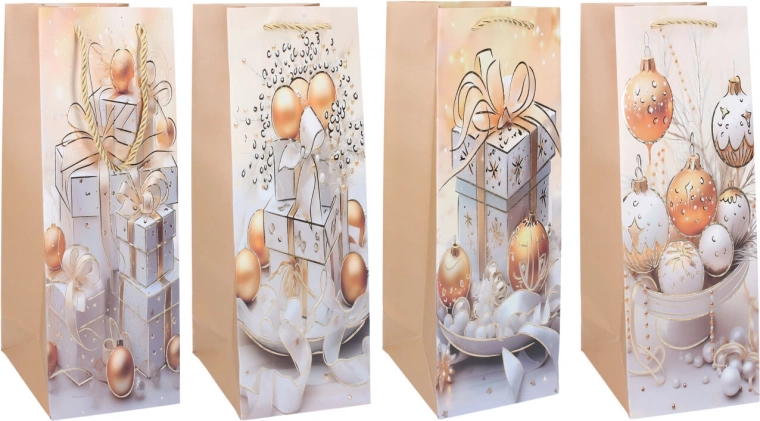 Geschenktasche für Flaschen Weihnachten M 12 × 35 × 9 cm