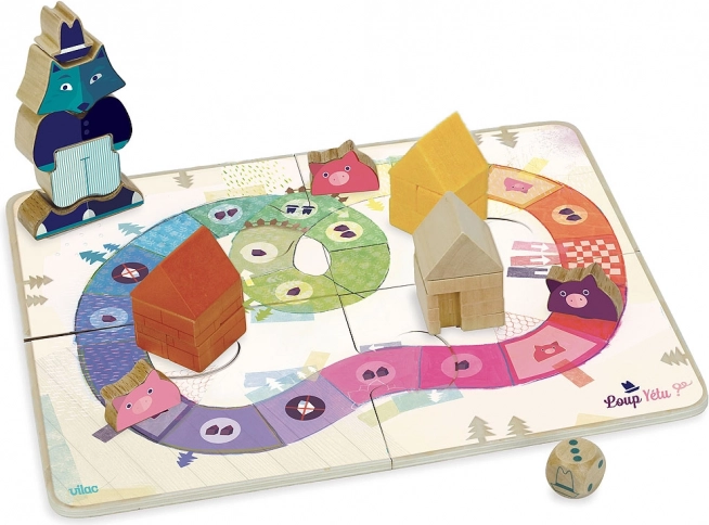 Vilac Spiel Die drei kleinen Schweinchen – kooperatives Holz-Brettspiel für Kinder