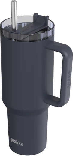 Edelstahl-Thermobecher Quokka Stream mit Strohhalm schwarz 1,2 l