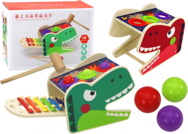 Holzdinosaurier 2-in-1 – Klopfspiel mit Kugeln und Xylophon