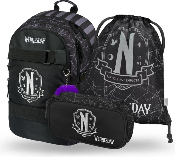 Schulset Baagl Wednesday: Rucksack, Federmäppchen und Beutel