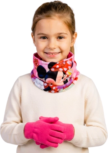 Kinder-Set aus Schlauchschal und Handschuhen Minnie Mouse in Himbeerrot für Kinder von 3–8 Jahren