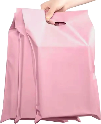 Rosa Kunststoff-Versandtaschen mit Tragegriff 540 × 700 + 70 mm, 50 Stk.