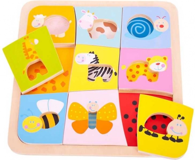 Holz-Einlegepuzzle – 9 Tiere BIGJIGS TOYS