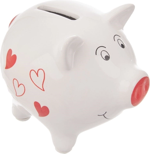 Keramik-Spardose Schweinchen 10 cm mit roten Herzchen