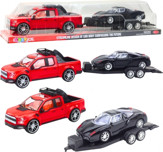Set aus rotem Geländewagen mit abnehmbarem Anhänger und schwarzem Sportwagen 59 cm