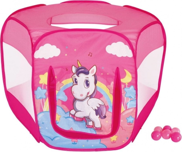 Trockenes Bällebad und Zelt mit Bällen Einhorn