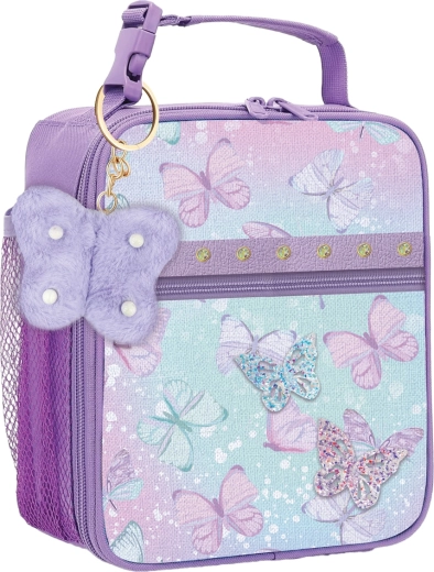 Kinder-Thermo-Lunchtasche mit Schlüsselanhänger violette Schmetterlinge – 1 Stück