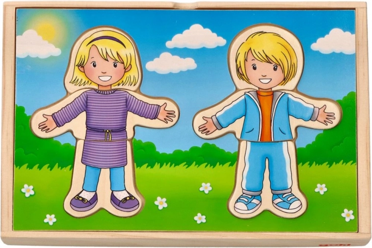 Holzpuzzle für Kinder Anziehen mit Junge und Mädchen