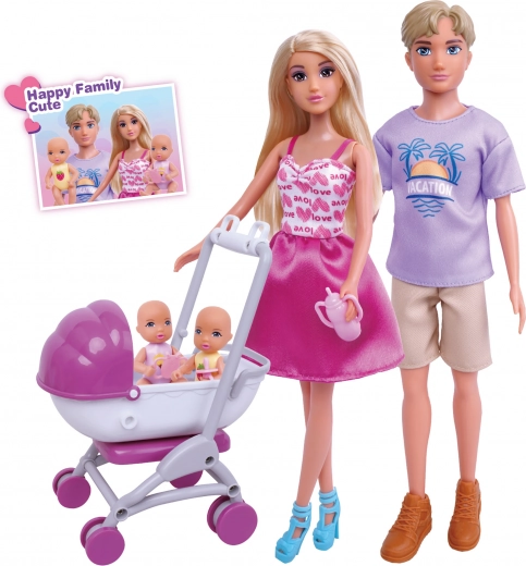 Puppe mit Familie 30 cm mit Kinderwagen und Zubehör
