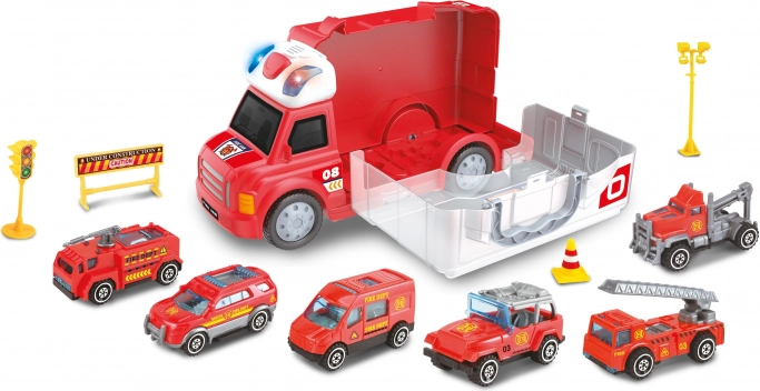 Feuerwehrauto mit Effekten und 6 kleinen Autos