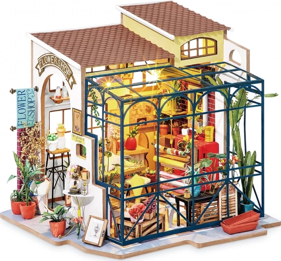 Miniatur-Puppenhaus Blumenladen ROLIFE Robotime mit LED-Beleuchtung