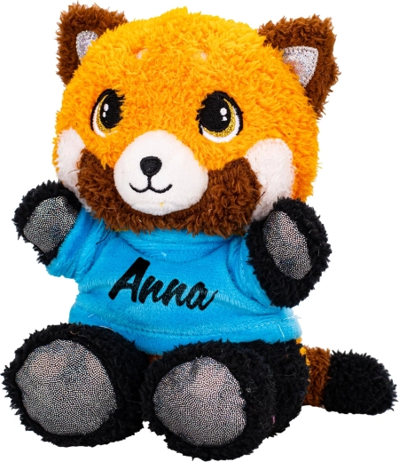 Plüschpanda rot 17 cm im T‑Shirt mit Aufdruck
