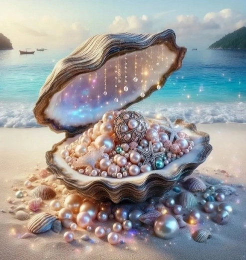 Norimpex Malen nach Zahlen: Perlen in einer Muschel am Strand 40 × 50 cm