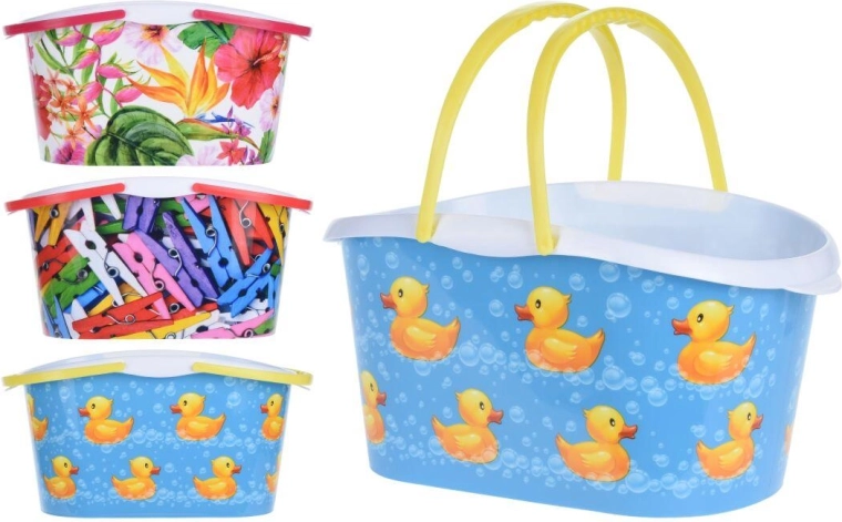 Ovaler Wäscheklammerkorb 28 × 10 × 15 cm, Kunststoff, Mix Dekore