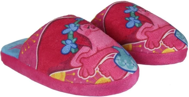 Kinder-Hausschuhe Trolls in Rosa mit rutschfester Sohle