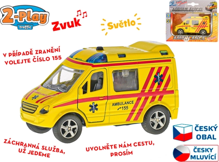 Krankenwagen 2-Play Traffic 11 cm, Metall, Rückzug, tschechische Ansagen und Lichter