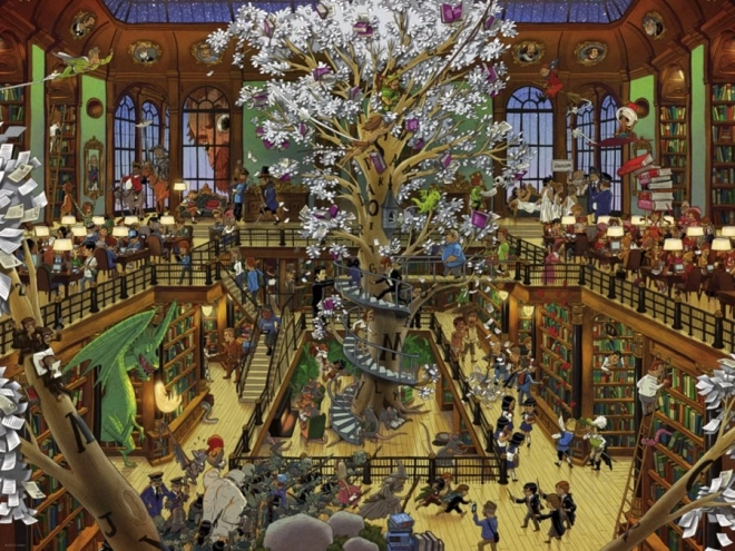 Puzzle mit 1500 Teilen – Bibliothek, Oesterle + Poster