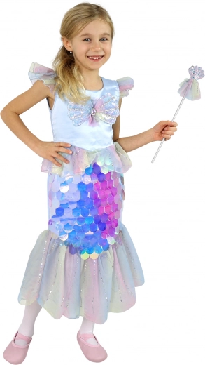 Kinderkostüm Meerjungfrau S – Kleid mit Pailletten und Zauberstab
