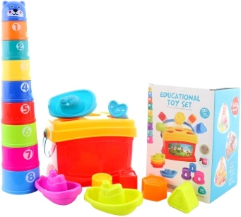 Kinderset 3-in-1 mit Steckspiel, Booten und Pyramide