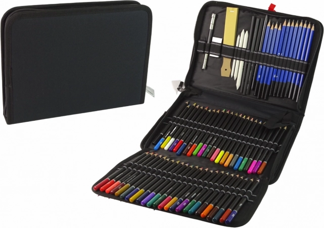 Set für kleine Künstler – Buntstifte, Bleistifte und Kohle im Etui, 95-tlg.
