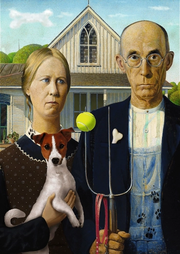 Puzzle 500 Teile American Gothic Hunde-Edition