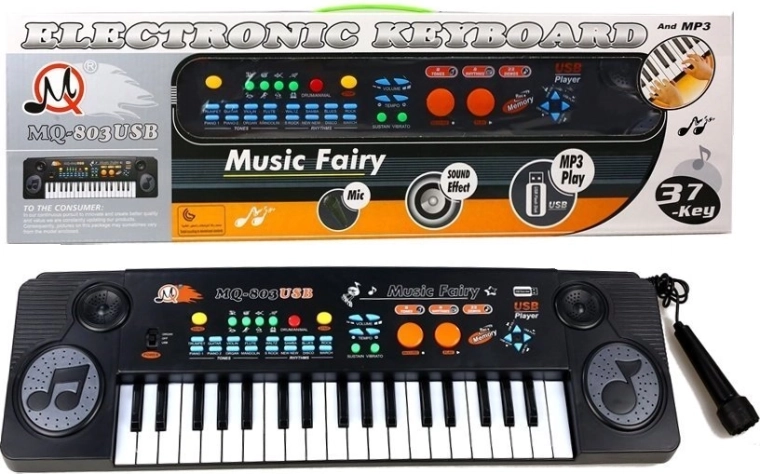 Kinder-Keyboard mit Mikrofon, 37 Tasten, USB und MP3