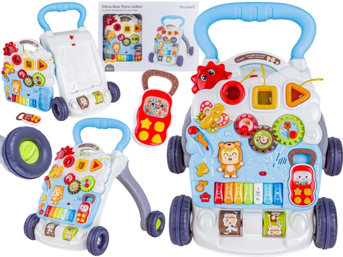 Multifunktionaler interaktiver Baby-Lauflernwagen und Schiebewagen mit Musikpanel und Telefon